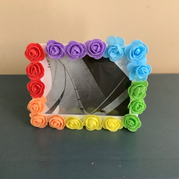 5” x 7” multi colored rainbow real touch rosebud picture frame - Picture 2 of 6